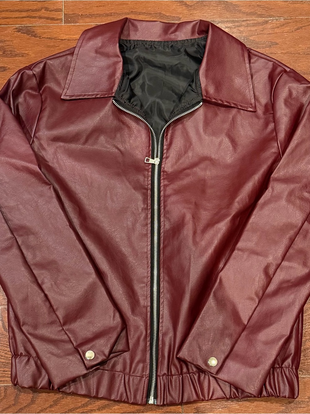 Y2K Women's Burgundy Faux Leather Bomber Jacket